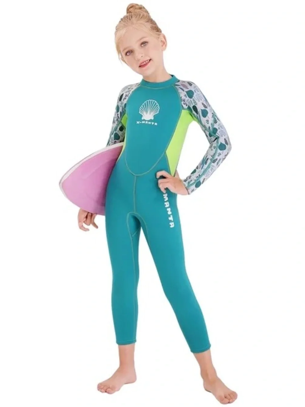 Dive & Sail X-Manta Kids Teal Shell-Print Full 2.5mm Neoprene Wetsuit XXL